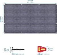 Smartpeas Kempingszőnyeg 250x250cm - Kék/Szürke Előtető Szőnyeg Rozsdamentes Acél Fűzőszemekkel - Vízáteresztő, Mosható HDPE Kültéri Szőnyeg - 250 cm x 450 cm 2