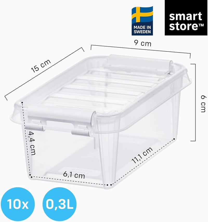 SmartStore 10 db Műanyag Tárolódoboz Fedővel 0,3L Konyha Szervezés