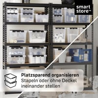 SmartStore 14-litrový priehľadný úložný box s vekom, vystužený plast, vhodný na potraviny, klipový uzáver, bez BPA, 4 ks, 40x30x18 cm, stohovateľný 4