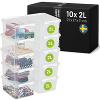 Cutie de depozitare cu capac SmartStore – Set de 10 cutii mici de 2L – 21x17x11 cm – Set organizator transparent 1