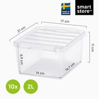 Cutie de depozitare cu capac SmartStore – Set de 10 cutii mici de 2L – 21x17x11 cm – Set organizator transparent 2