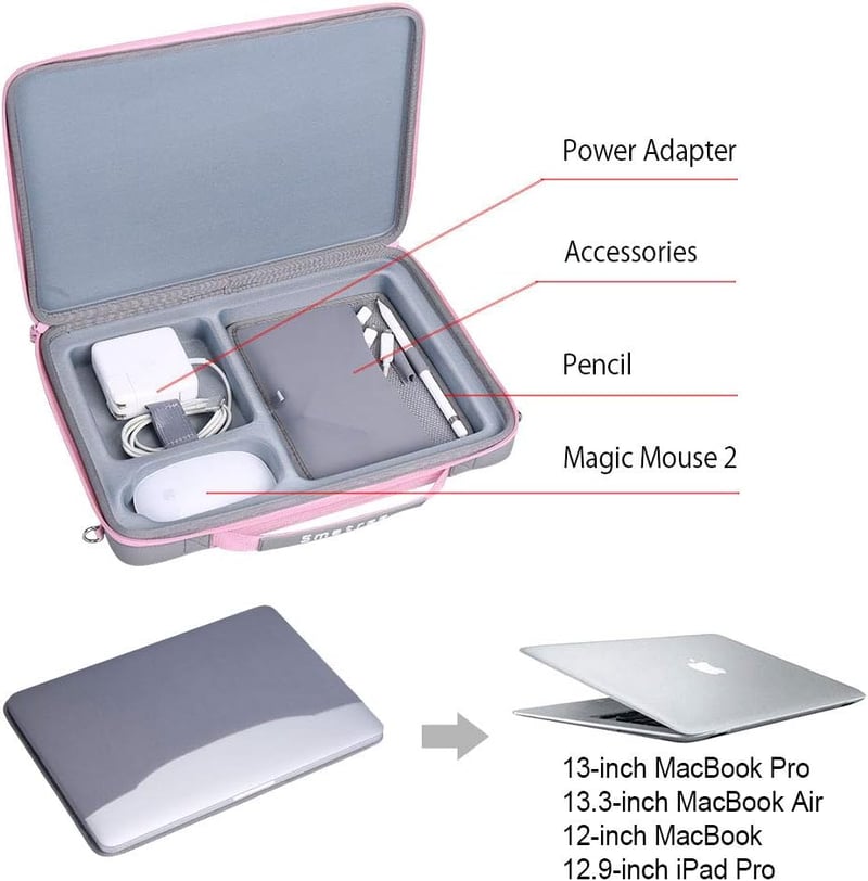 Smatree 13.3" Laptop Kemény Tok MacBook Pro/Air, iPad Pro, Surface Pro - Rózsaszín