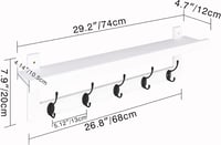 SMIBUY Bambusz Fali Ruhaakasztó Polccal 74cm Fehér-Fekete 5 Dupla Horgos 5
