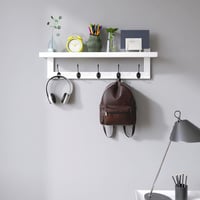 SMIBUY Bambusz Fali Ruhaakasztó Polccal 74cm Fehér-Fekete 5 Dupla Horgos 3