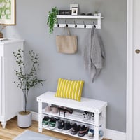SMIBUY Bambusz Fali Ruhaakasztó Polccal 74cm Fehér-Fekete 5 Dupla Horgos 2