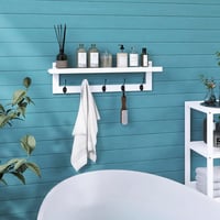 SMIBUY Bambusz Fali Ruhaakasztó Polccal 74cm Fehér-Fekete 5 Dupla Horgos 4