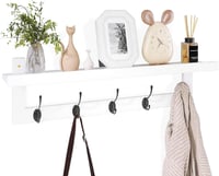 SMIBUY Bambusz Fali Ruhaakasztó Polccal 74cm Fehér-Fekete 5 Dupla Horgos 1