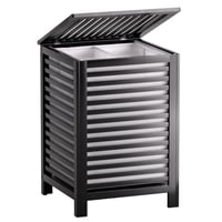 Coș de rufe din bambus SMIBUY cu capac - Cutie de depozitare mare pentru haine, jucării și prosoape, negru, 65x65x47 cm 1