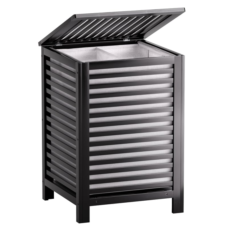 Coș de rufe din bambus SMIBUY cu capac - Cutie de depozitare mare pentru haine, jucării și prosoape, negru, 65x65x47 cm