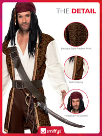 Pirátsky kostým Smiffys High Seas – hnedý – veľkosť M 5