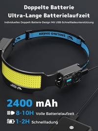 Smiling Shark TS-6 LED čeona svjetiljka, punjiva 2400 mAh, rotirajući dvostruki reflektor i 6x širokokutno svjetlo, stroboskop sa senzorom pokreta, dizajn bez ruku, za kampiranje, trčanje, planinarenje, 1 kom 5