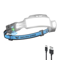 Smiling Shark TS-6 LED čeona svjetiljka, punjiva 2400 mAh, rotirajući dvostruki reflektor i 6x širokokutno svjetlo, stroboskop sa senzorom pokreta, dizajn bez ruku, za kampiranje, trčanje, planinarenje, 1 kom 1