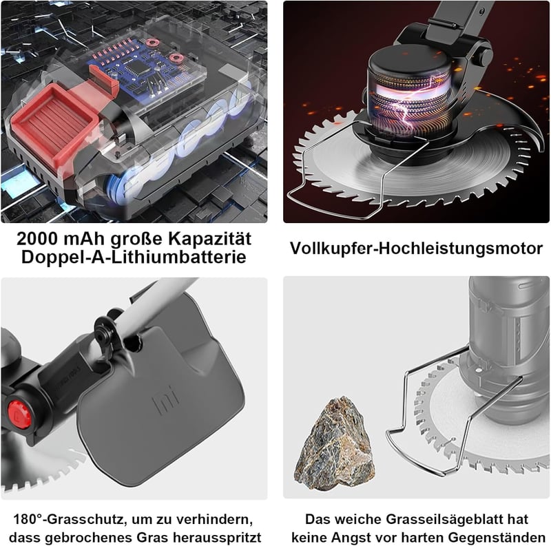 SMILOVII 21V Akkus Fűnyíró 3in1 Kefe Vágó 8500 rpm Teleskópos Nyéllel