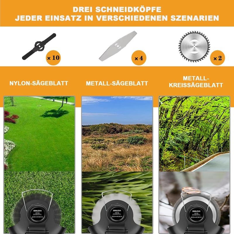 SMILOVII 21V Akkus Fűnyíró 3in1 Kefe Vágó 8500 rpm Teleskópos Nyéllel