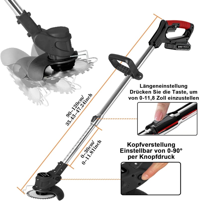 SMILOVII 21V Akkus Fűnyíró 3in1 Kefe Vágó 8500 rpm Teleskópos Nyéllel