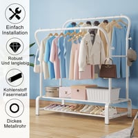 SMILOVII Dupla ruhaállvány 8 horoggal és cipőtartóval, fehér fém ruharögzítő 2