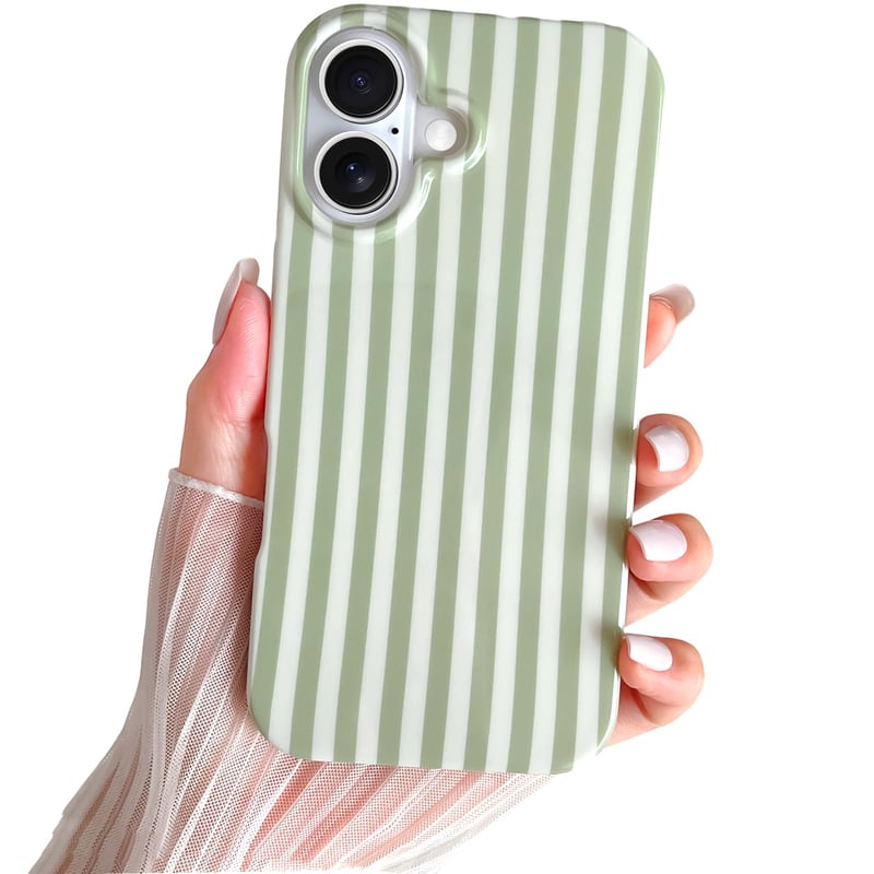Husă SmoBea pentru iPhone 16 - Model cu dungi, TPU moale, subțire, rezistentă la șocuri, pentru femei și fete, verde salvie