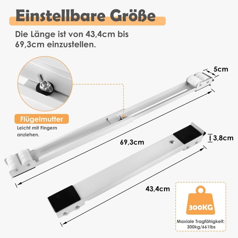 SMONTER 2 darab mosógép alátét keret kerekekkel fékkel teherbírás 300 kg fehér, hűtő, szárítógép, mosogatógép talapzathoz