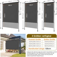 SMONTER Függőleges Napellenző 200x316cm - Kézi Tekerős, Szélálló, Vízálló Árnyékoló Erkélyre, Teraszra, Fúrás Nélkül 2