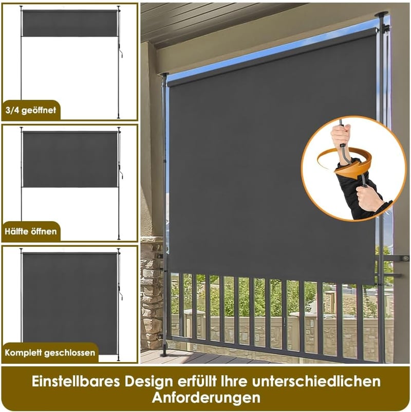 SMONTER Függőleges Napellenző 200x316cm - Kézi Tekerős, Szélálló, Vízálló Árnyékoló Erkélyre, Teraszra, Fúrás Nélkül