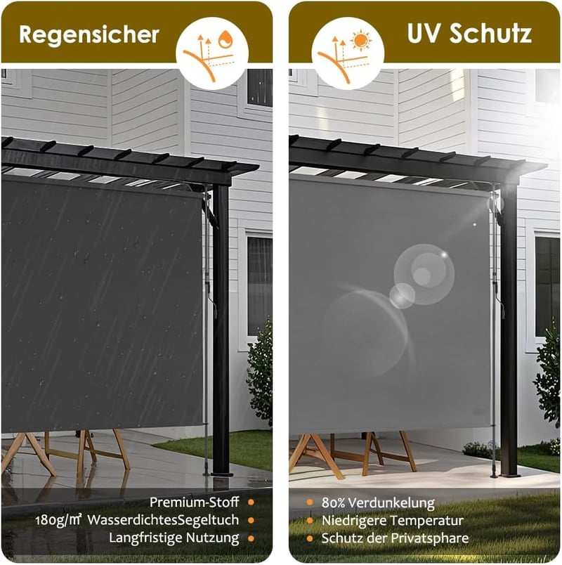 SMONTER Függőleges Napellenző 200x316cm - Kézi Tekerős, Szélálló, Vízálló Árnyékoló Erkélyre, Teraszra, Fúrás Nélkül
