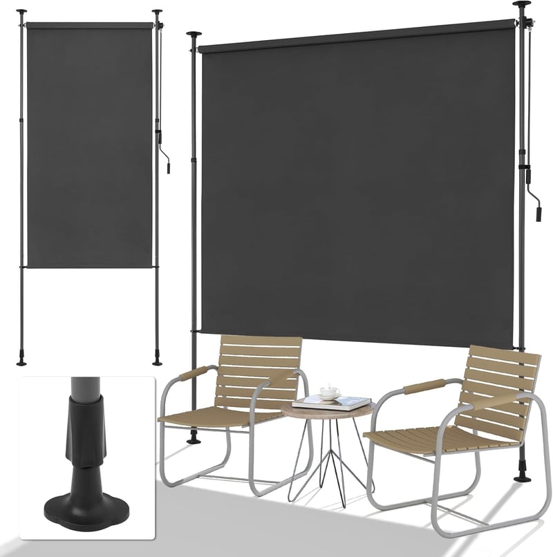 SMONTER Függőleges Napellenző 200x316cm - Kézi Tekerős, Szélálló, Vízálló Árnyékoló Erkélyre, Teraszra, Fúrás Nélkül