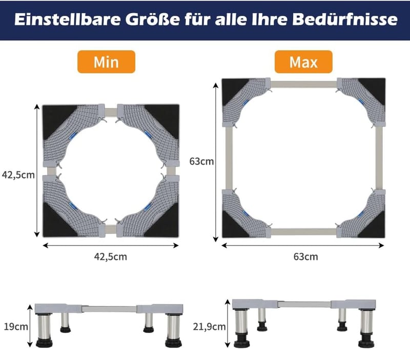 SMONTER Mosógép Alap Keret 4 Erős Lábbal 19-21,9 cm Magasság Csúsztatható Talapzat
