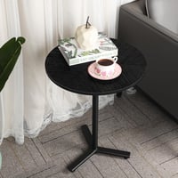 smusei Kerek Kávézóasztal 48 cm Fekete Fa Nappali Asztal Kis Helyhez 4