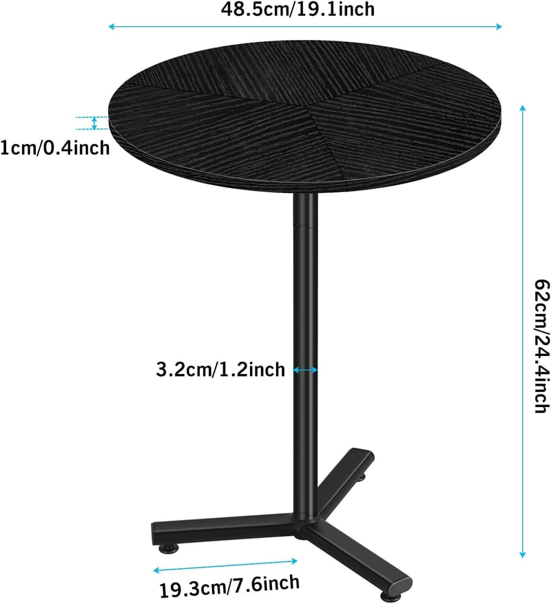 smusei Kerek Kávézóasztal 48 cm Fekete Fa Nappali Asztal Kis Helyhez