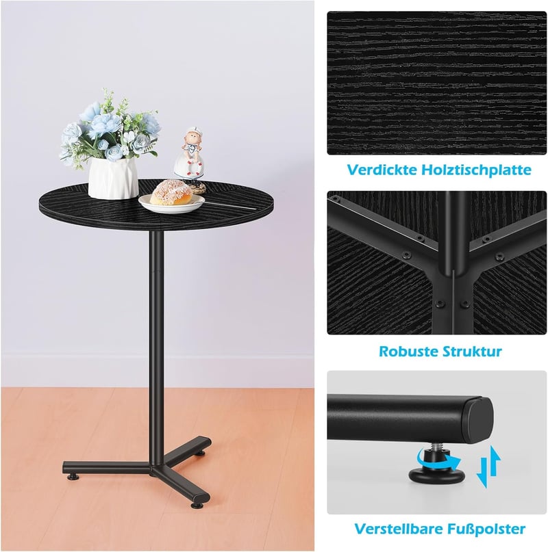 smusei Kerek Kávézóasztal 48 cm Fekete Fa Nappali Asztal Kis Helyhez