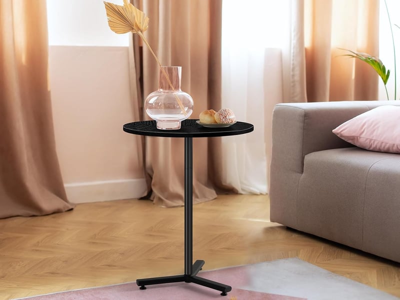smusei Kerek Kávézóasztal 48 cm Fekete Fa Nappali Asztal Kis Helyhez