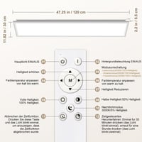 SNADER LED stropna svjetiljka s prigušivanjem, 120x30 cm, 44W 4400LM s daljinskim upravljačem, 3000K-6500K, noćno svjetlo, ravni panel za spavaću i dječju sobu 6