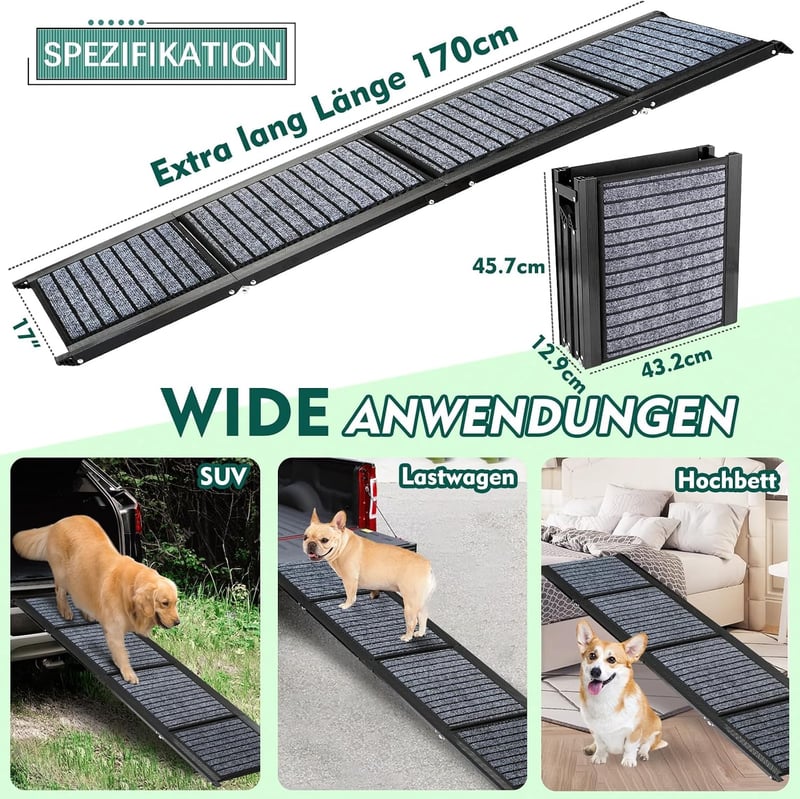 Snagle Paw 170 cm összecsukható kutyarámpa autóhoz csúszásmentes tapadós szőnyeggel teherautóhoz SUV-hoz 110 kg-ig