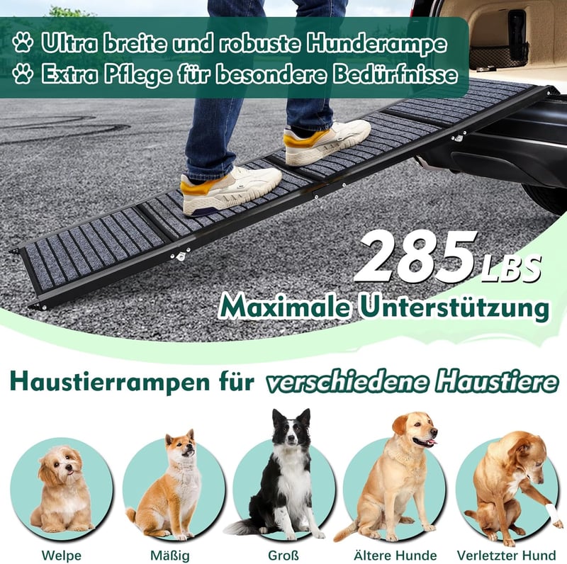 Snagle Paw 180 cm Összecsukható Kutya Rámpa - Extra Széles 50 cm, Csúszásgátló Szőnyeggel, 129 kg Teherbírású Alumínium Fellépő Idős, Sérült
