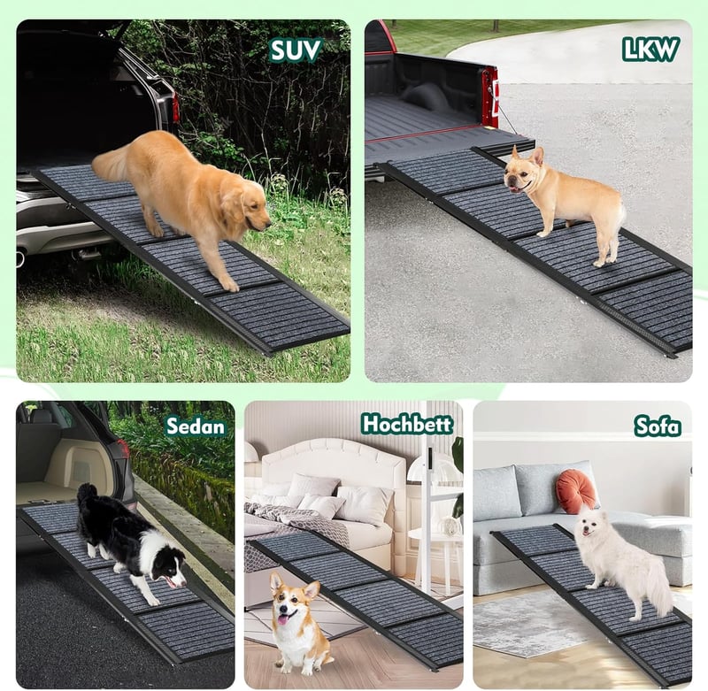 Snagle Paw 180 cm Összecsukható Kutya Rámpa - Extra Széles 50 cm, Csúszásgátló Szőnyeggel, 129 kg Teherbírású Alumínium Fellépő Idős, Sérült