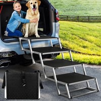 Skladacie schodíky pre psov Snagle Paw pre veľké psy, 4-stupňová extra široká hliníková rampa, protišmyková, čierna, nosnosť 100 kg, do auta 1