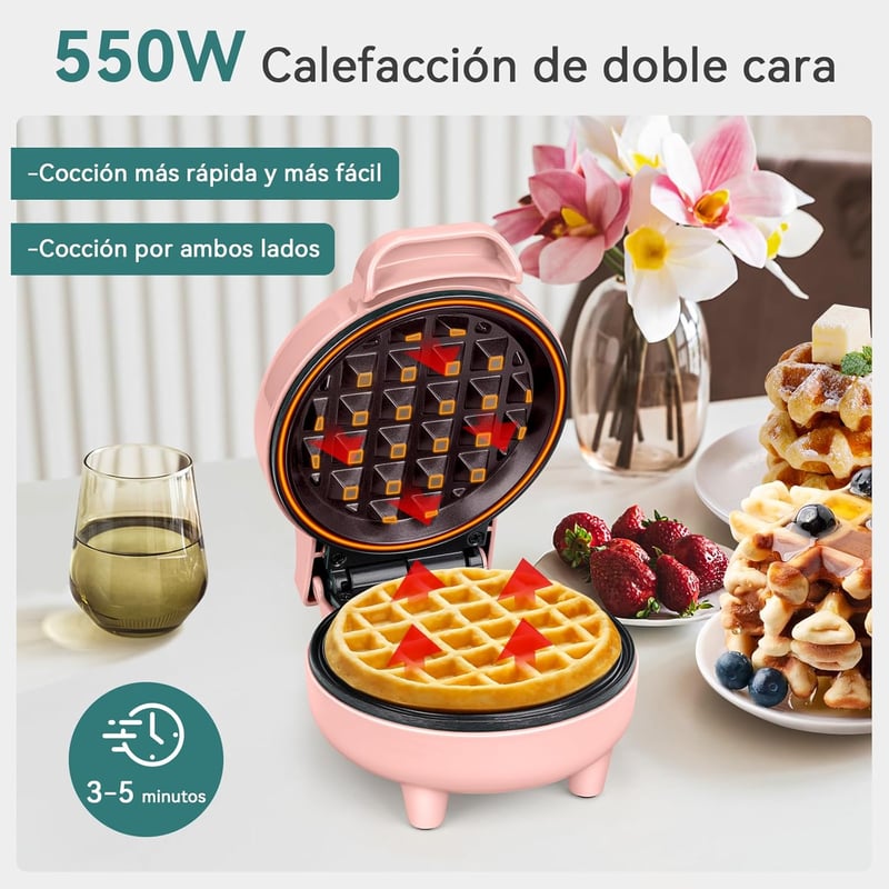 SNAILAR Mini Gofrisütő Rózsaszín Kompakt Belgás Gofri Készülék 550W