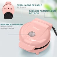 SNAILAR Mini Gofrisütő Rózsaszín Kompakt Belgás Gofri Készülék 550W 6