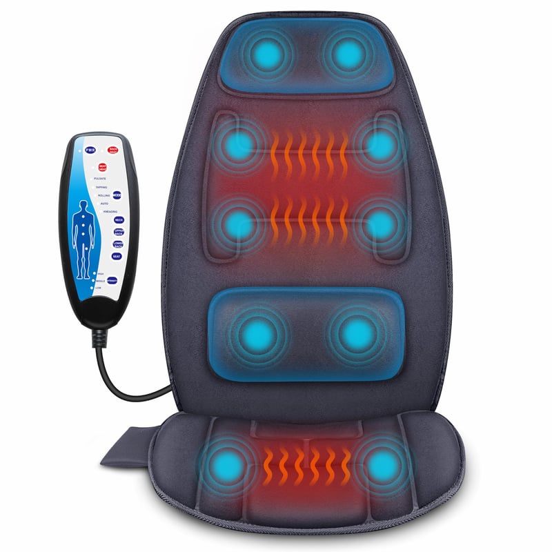 Pernă de masaj Snailax cu 10 motoare cu vibrații și funcție de încălzire – Pernă ergonomică pentru masaj, pentru mașină și birou