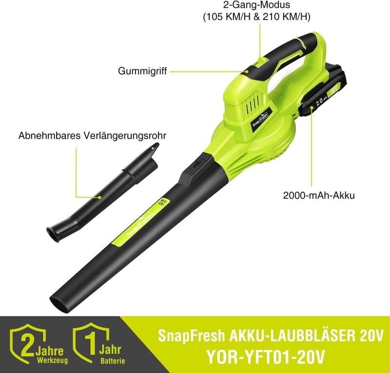 SnapFresh 20V Akkumulátoros Lombfúvó Akkuval és Töltővel Narancssárga