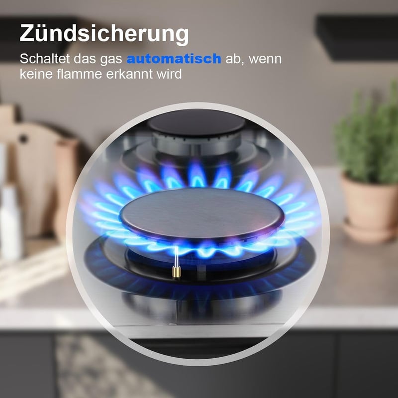 SNDOAS 5 égőfejes gázfőzőlap rozsdamentes acél 68cm beépíthető