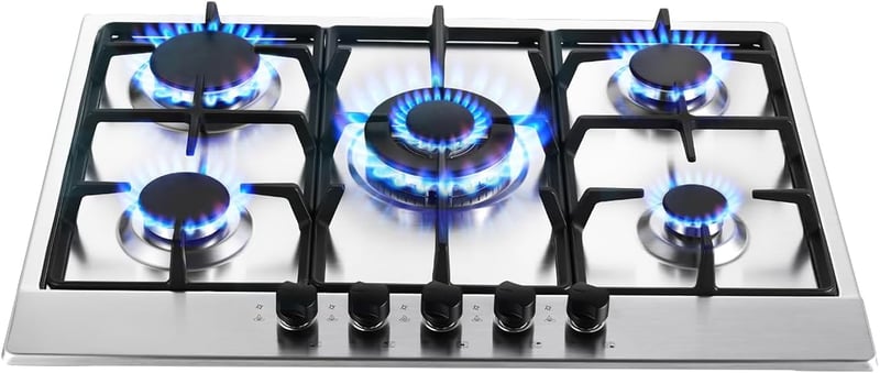 SNDOAS 5 égőfejes gázfőzőlap rozsdamentes acél 68cm beépíthető