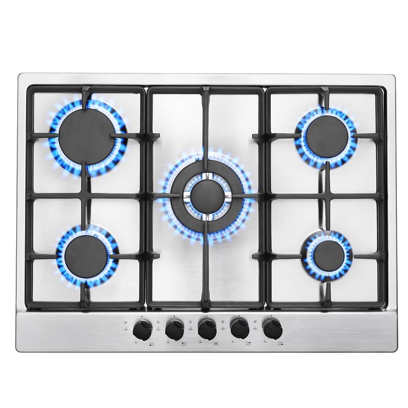 SNDOAS Ugradbena plinska ploča za kuhanje s 5 plamenika, nehrđajući čelik - 68 cm - 10460 W