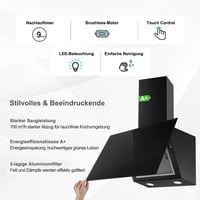 SNDOAS Páraelszívó 60 cm, 700 m³/h Szívóerő, Érintőkijelző, Fekete Üveg Dizájn, LED Világítás, Falra Szerelhető, 3 Sebességfokozat 2