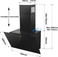 SNDOAS Páraelszívó 60 cm, 700 m³/h Szívóerő, Érintőkijelző, Fekete Üveg Dizájn, LED Világítás, Falra Szerelhető, 3 Sebességfokozat 6