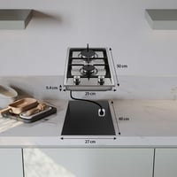 SNDOAS Rozsdamentes 2 égős gázfőző automata lángvédelemmel természetes gáz és LPG, beépíthető vagy álló 2400/1800 W 220-240 V 6
