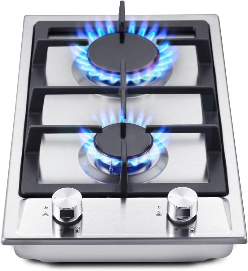 SNDOAS Rozsdamentes 2 égős gázfőző automata lángvédelemmel természetes gáz és LPG, beépíthető vagy álló 2400/1800 W 220-240 V