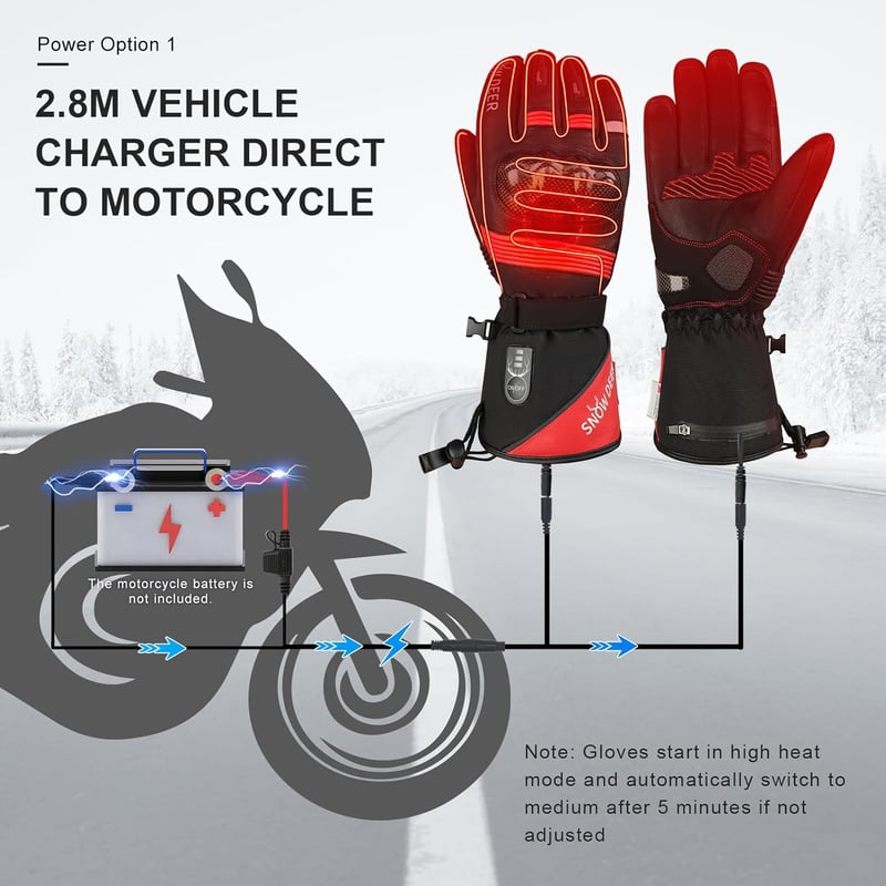 SNOW DEER Fűthető S méret Motoros Kesztyű, Újratölthető Akkumulátoros, Vízálló Bőr, Unisex Téli Kesztyű Motorozáshoz, Síeléshez, Kerékpározáshoz