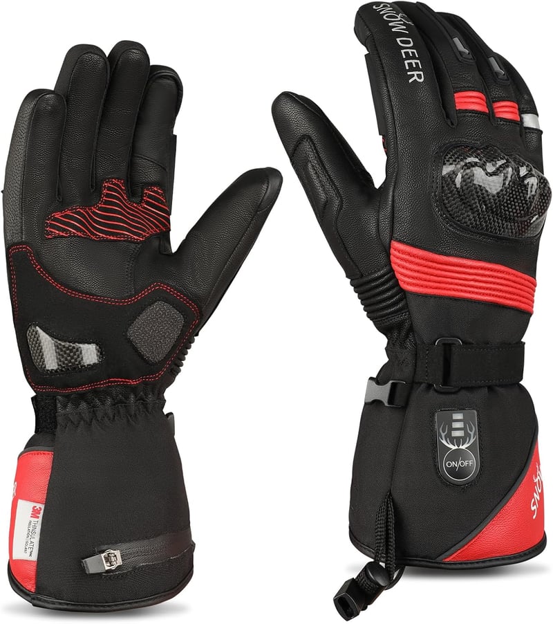 SNOW DEER Fűthető S méret Motoros Kesztyű, Újratölthető Akkumulátoros, Vízálló Bőr, Unisex Téli Kesztyű Motorozáshoz, Síeléshez, Kerékpározáshoz