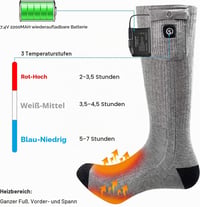 Vyhrievané ponožky SNOW DEER s batériou 7,4 V 2200 mAh, 3 teplotné stupne, 100 % bavlna, elektrické zimné ponožky na lyžovanie a turistiku, sivé, veľkosť L-1 2